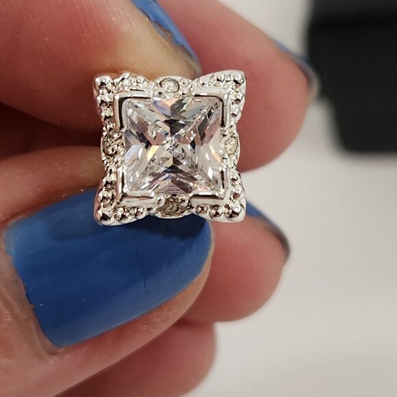 Avon Halo Cubic Zirconia Stud Earrings Princess Cut x 4 NEW - Picture 8 of 10